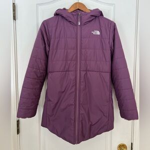 THE NORTH FACE GIRLS MOSSBUD SWIRL HOODED PARKA REVERSIBLE PIKES PURPLE SZ L